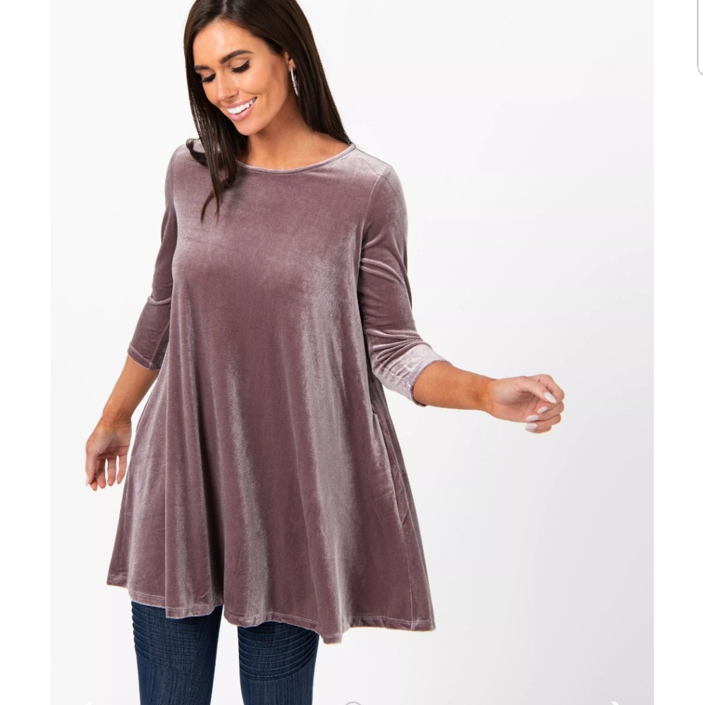 3/4 sleeve velvet tunic Deep Orchard
